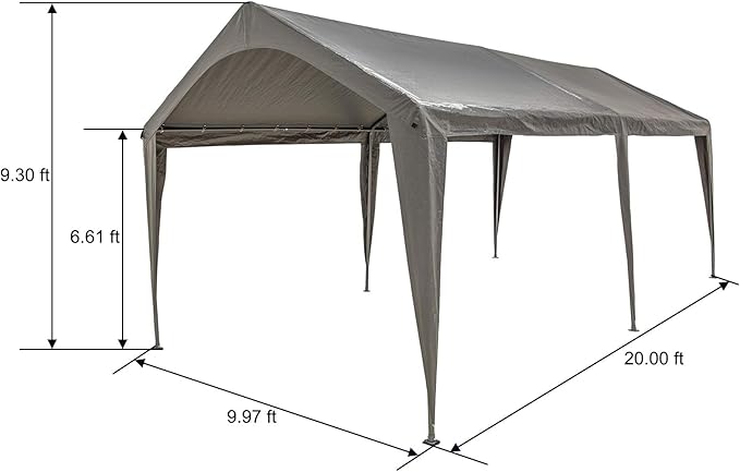 Sunnyglade 10x20 Ft Heavy Duty Carport Canopy Outdoor Portable Garage Tent Boat Shelter with 6 Legs for Outdoor Party, Wedding, Birthday, Garden, Boat,Dark Grey
