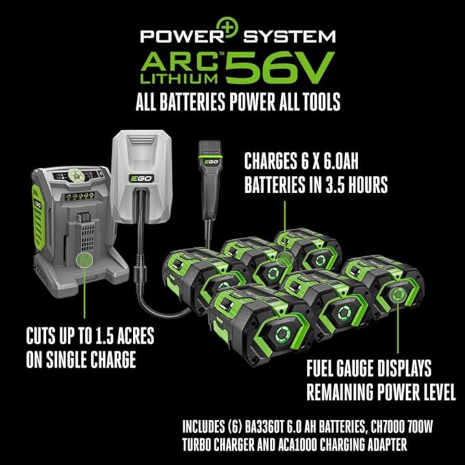 EGO POWER+ Electric Riding Lawn Mower, 42" Deck Cordless Tractor, Includes (6) 56V 6.0Ah Batteries and Charger - TR4204