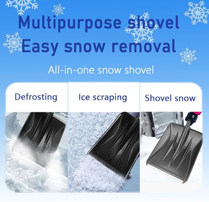 Snow Shovel，2025 Upgraded Lightweight Steel Handle Snow Removal Tool, Kids Snow Shovel, Suitable for Emergencies, Car Driveways, Gardens, Camping (Black