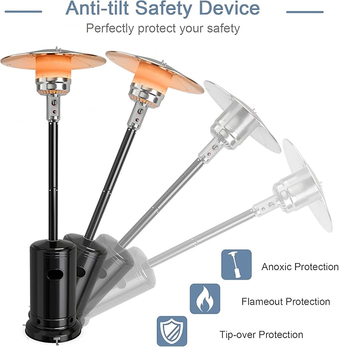 COSTWAY Outdoor Patio Heater, 50000 BTU Propane Heater with Stainless Steel Burner and Wheels, Triple Protection System, Standing Portable Outside Heater for Porch, Deck, Home and Commercial, Black