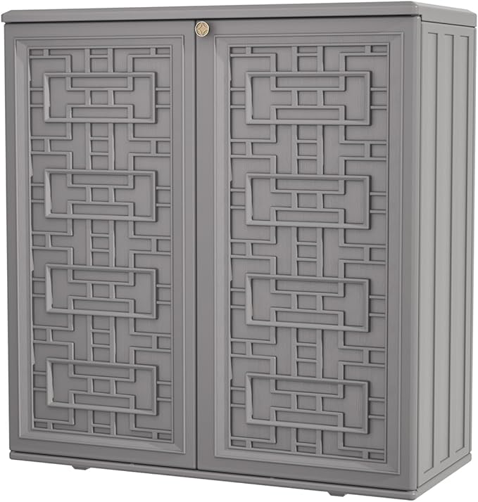 KINYING Outdoor Storage Cabinet Waterproof, Resin 60 Gallon Deck Box for Patio Furniture Cushions, Garden Tools, Pool Tools and Kids’ Toys (Grey with 1 Shelving)