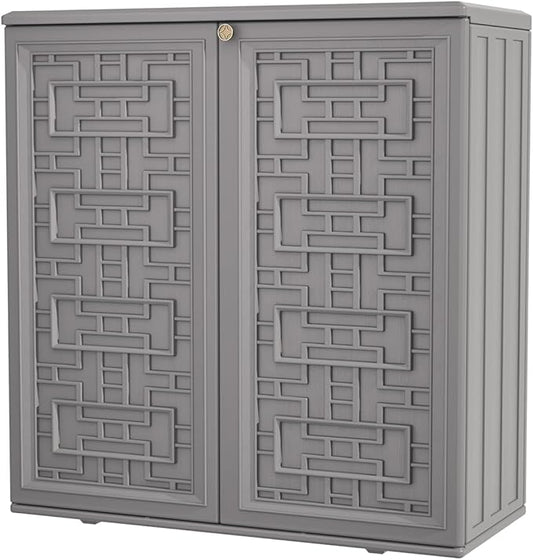KINYING Outdoor Storage Cabinet Waterproof, Resin 60 Gallon Deck Box for Patio Furniture Cushions, Garden Tools, Pool Tools and Kids’ Toys (Grey with 1 Shelving)