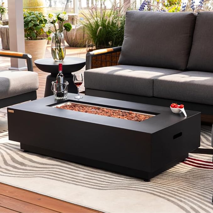 Westwood 50” Propane Fire Pit Smokeless Firepit Outdoor Gas Fire Pit for Outside Patio Firepit Table Includes Rain Cover Converter Kit Lava Rocks Lid CSA Certified