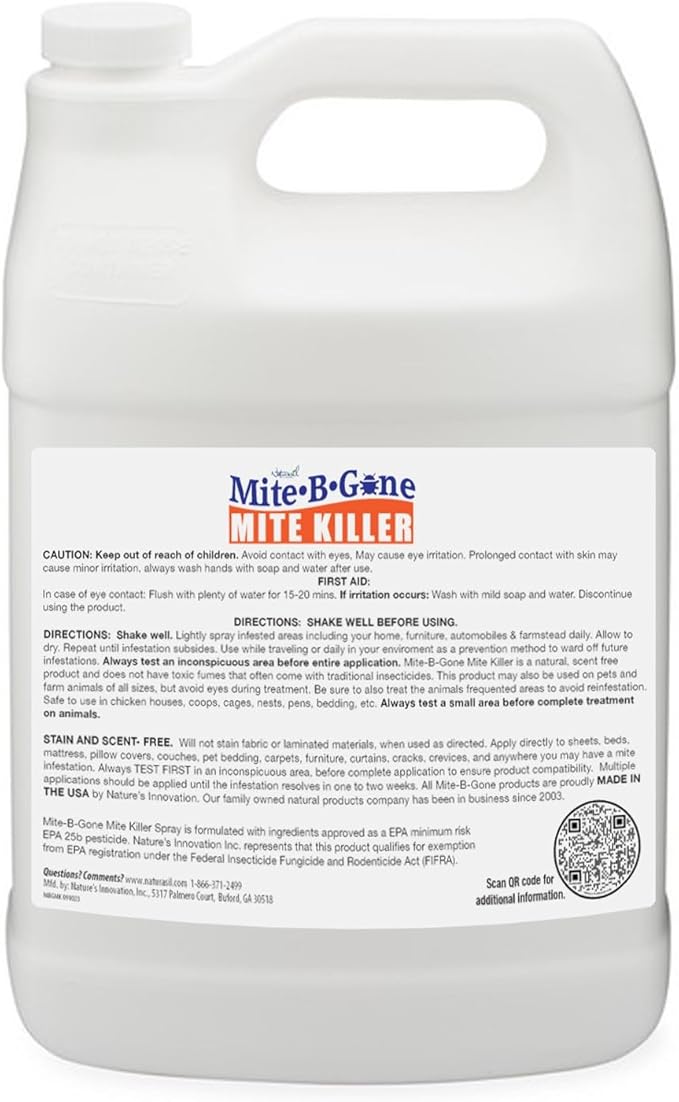 Mite Killer Treatment Spray Pack by Mite-B-Gone | Kills All Types of Mites, Dust, Spider, Rat, Carpet & Bird Mites | Safe for Homes, Furniture & Pets | Non-Toxic | Kid & Pet Friendly | 1 Gal 4-Pack