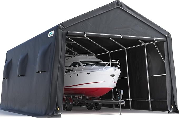 ADVANCE OUTDOOR 13x20 ft Carport 2 Roll up Doors & Vents Outdoor Portable Storage Shelter Garage Tent for Vehicle Boat Truck Anti-UV Snow Resistant Waterproof, Gray