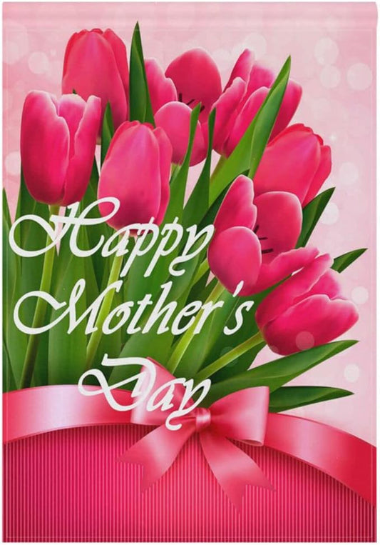 Kcldeci Happy Mother's Day Hoiliday Welcome Garden Flag 12x18 Inch Red Tulips for Mom Yard Flags Large Vertical Double Sided House Flag Seasonal Outside Decor for Yard Farmhouse