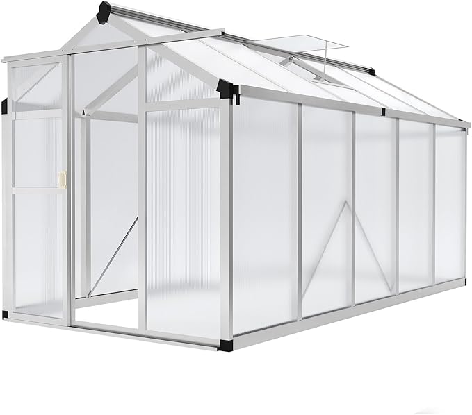 6x10 FT Greenhouse for Outdoors, Large Aluminum Greenhouses with Roof Vent and Quick Setup Structure, Greenhouse Heavy Duty with PC Panels, Walk-in Green Houses for Winter Garden,Backyard,Patio,Lawn