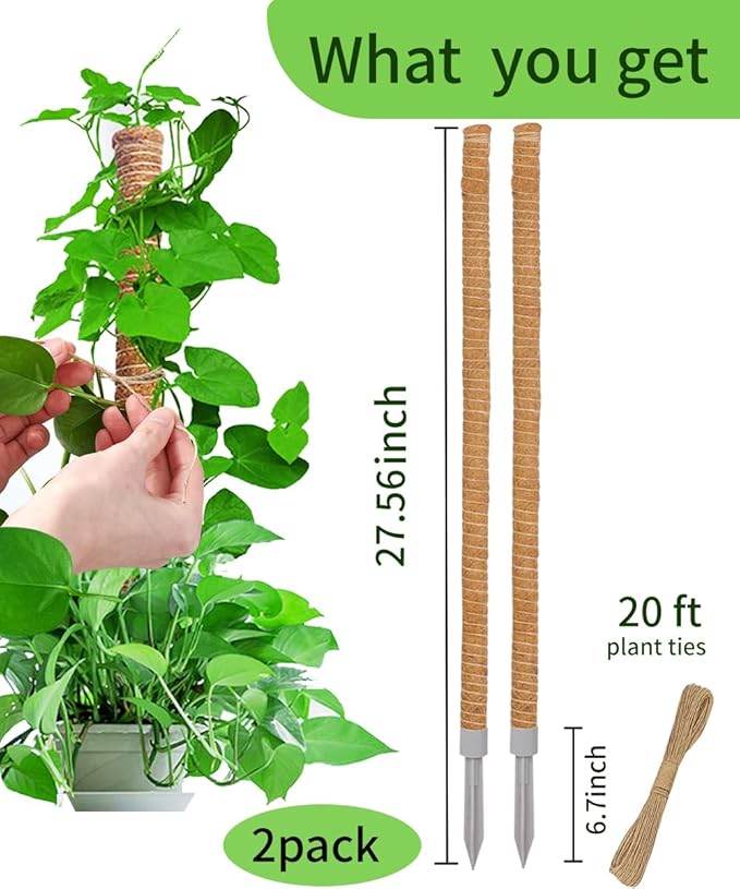2 Pack 27.56'' Bendable Moss Pole Monstera Plant Support for Climbing Indoor Plants - Stakes for Potted Climbers - Tall Sticks Indoor Trellis for Houseplants - Accessories for Monstera Pot