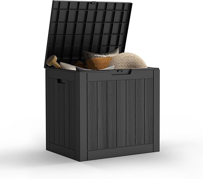 Mars Villa 31 Gallon Outdoor Storage Box, Waterproof Deck Box, Outside Storage Bin for Patio Furniture Cushions, Pool Supplies, Garden Tools, Weatherproof, Black