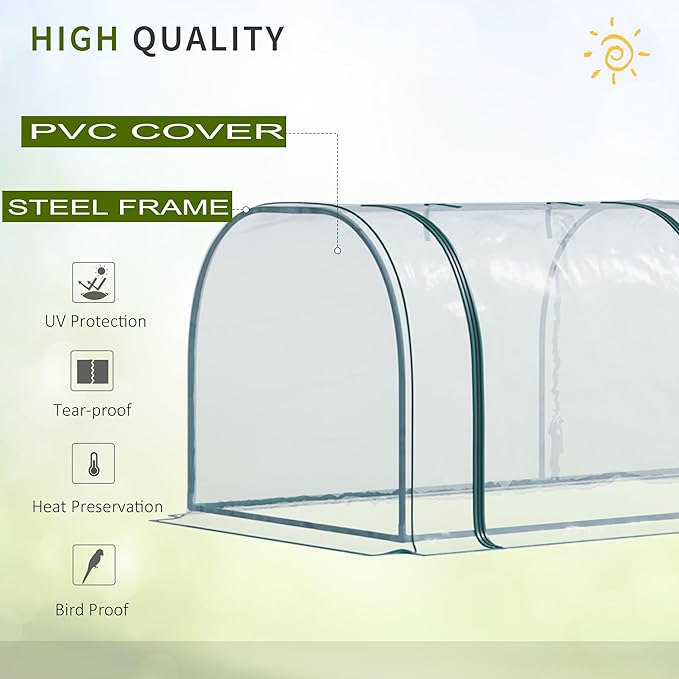Outsunny 11' x 3' x 2.5' Mini Greenhouse, Portable Tunnel Green House with Roll-Up Zippered Doors, UV Waterproof Cover, Steel Frame, Clear