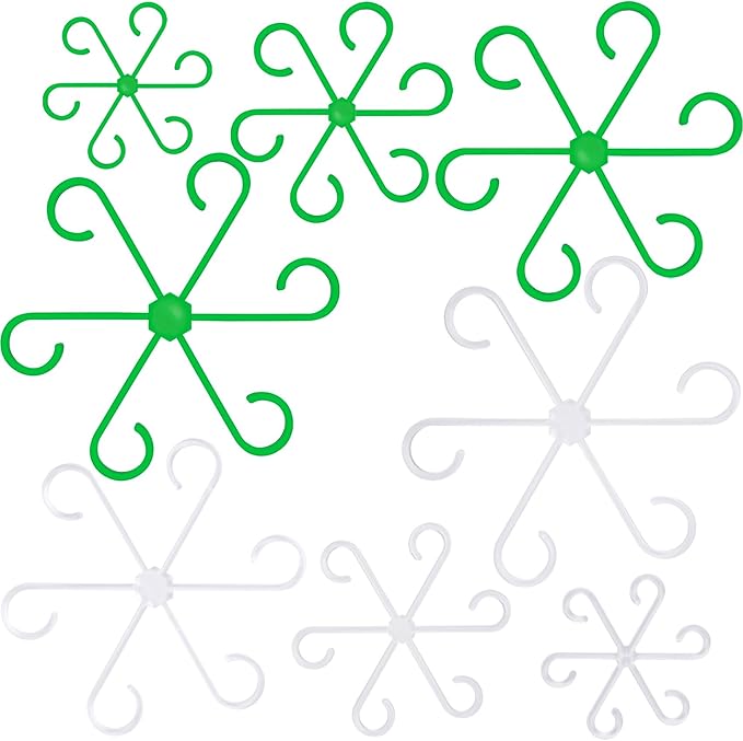 8PCS Plant Stem Support, 4 Sizes Climbing Houseplant Stem Holders, Plastic Reusable Flower Trellis Stem Hook Plant Care Growth Accessories for Flower Plants Indoor Outdoor- Green, Clear