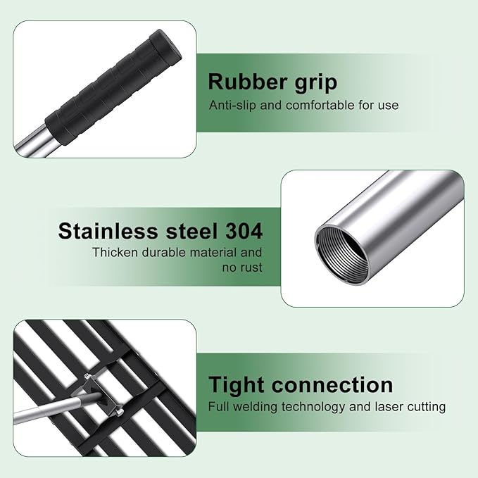 30x10 inch Lawn Leveling Rake, Yumatum 72" Effort Saving Lawn Leveler Tool, Stainless Steel Handle Lawn Leveler for Golf Course Yard Pasture Garden, Professional Lawn Care Landscape Rake