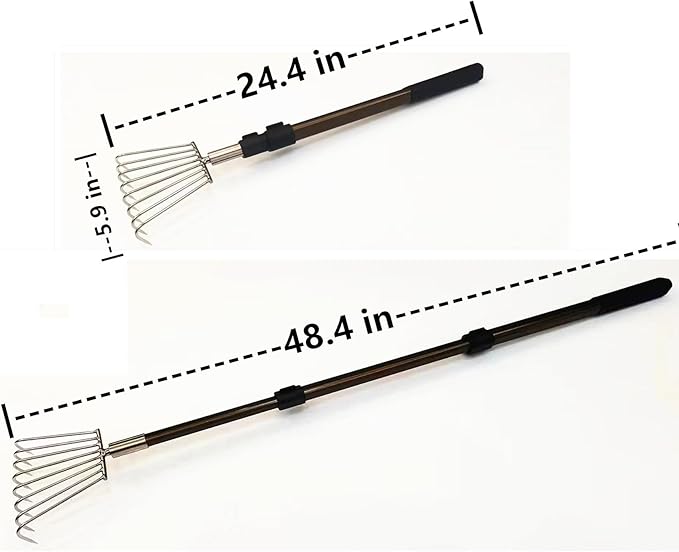 Stainless Steel Garden rake Multi-Functional Clam rake can be Used to Catch The sea Tide Hunting to Pick up Shells and dig Treasures, and Lengthen The Aluminum Alloy Handle.