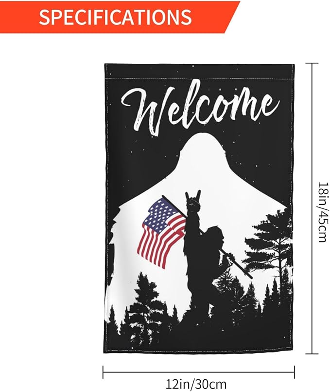 Bigfoot American Flag Garden Flag Welcome Party Outdoor Outside Decorations Picks Home House Garden Yard Decor 12x18 Inch
