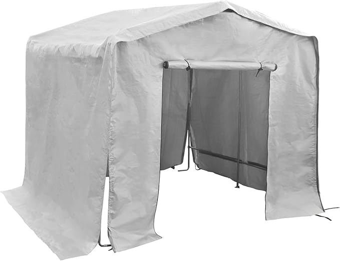 8x8x8 FT Outdoor Storage Shelter Carport, Portable Storage Tent with Roll-up Door, Waterproof Outdoor Carport for Bike, Lawn Mower, ATV Storage (Grey)