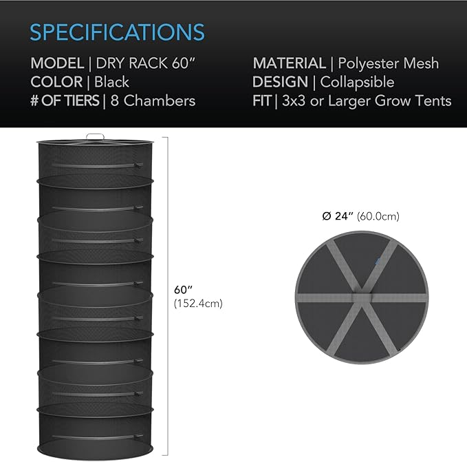 AC Infinity Herb Drying Rack, 8-Layer Hanging Mesh Net for Plants, Seeds, and Buds, 24" Diameter Fit in Grow Tents Closets Hydroponics