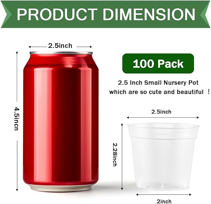 2.5" Clear Seeding Pots 100-Pack Round for Seeds Starter Pots, Seeds Germination Transparent Nursery Pot with Drainage Holes (2.5Inch,100Pcs,Clear)