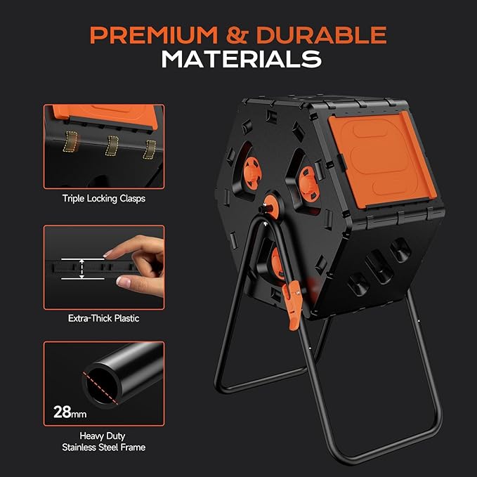 Compost Bin Outdoor 22.5 Gallon, Easy Assemble Composter Tumbler, 360°Rotating Garden Compost Bin for Fast Composting, Tumbling Composter for Outside, Backyard, and Yard