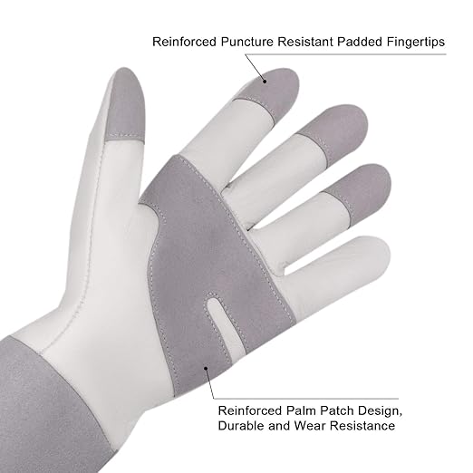 HLDD HANDLANDY Gardening Gloves for Women & Men, Leather Long Sleeve Rose Pruning Glove, Thorn Proof Garden Work Gauntlet Animal Handling Gloves (Large, Gray)