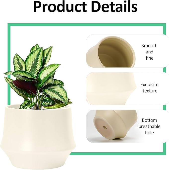 OXART Ceramic Plant Pots, 10/7.5/5.1 inch Planters Pots for Plants with Drainage Holes, Set of 3 Modern Round Decor Flower Pot for Plants Lilies, Cacti, Succulents, Snakes, and Pothos (Yellow)