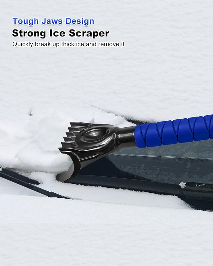 SEAAES 33 Inch Snow Brush and Ice Scraper for Car Windshield, Extendable Snow Scraper and Brush with Foam Grip for Truck SUV Vehicle Window - Blue