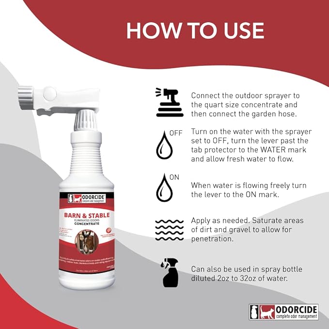 Odorcide Barn & Stable Odor Eliminator for Strong Odor – Cattle & Horse Supplies to Remove Odors – Animal-Safe All Surfaces Deodorizer – Non-Enzymatic Odor Neutralizer Horse Barn Supplies (64 oz)