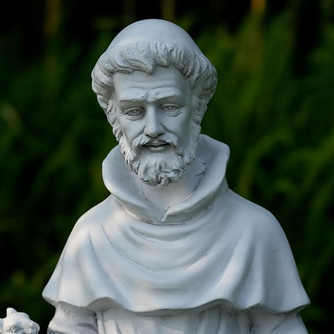 St Francis Garden Statues, Saint Francis of Assisi Catholic Christian Yard Decor Lawn Garden Patio, Outdoor Sculptures Art Decorations, Grey