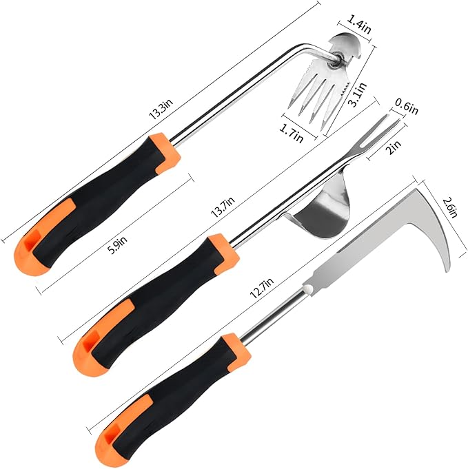 2025 Weed Puller Tool, 3 Pack New Garden Stainless Steel Weeder Tool Hand Weeder Tool,Multi-Purpose Weed Remover Tool Weeding Tools for Gardening(Rubber Handle)