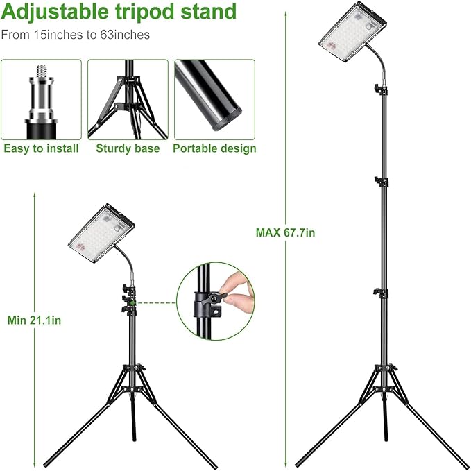 LBW Grow Light with Stand, Full Spectrum LED Plant Light, Floor Grow Lamp with 63" Adjustable Tripod, 4H/8H/12H Timer, 6 Dimmable Brightness, Ideal for Tall Plants