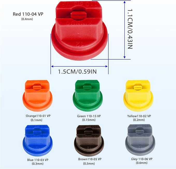 110°Flat Fan Spray Nozzles, 7PCS 0.1–0.6mm Sprayer Nozzle Tips, for the Replacement Boom Pump Sprayer Knapsack, Garden & Agricultural Tank Spraying Equipment