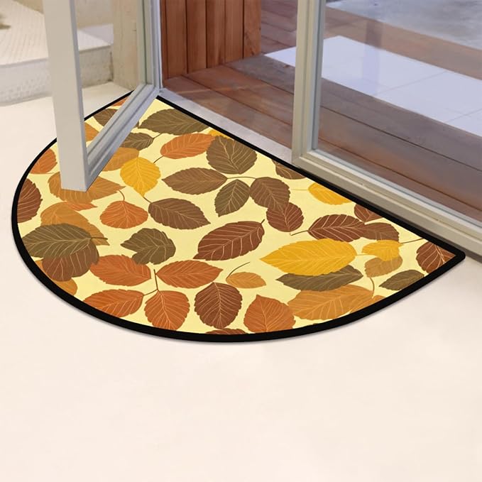 cfpolar Fall Non-Slip Soft Half Round Door Mat, Maple Leaves Autumn Semicircle Mat for Indoor Entrance Garage Bath Living Room Patio 24 x 36 in