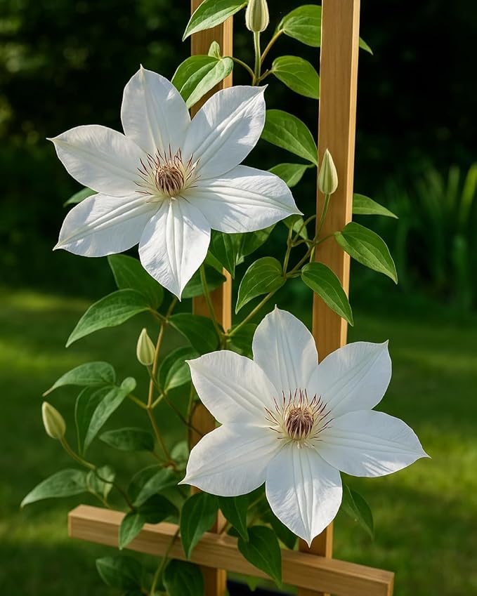 Perennial Farm Clematis 'Henryii' Hybrid – Live Flowering Vine in 4 Quart Container, Large Pure White Blooms with Creamy Centers, Long Blooming, Ideal for Trellises, Arbors & Classic Garden Displays
