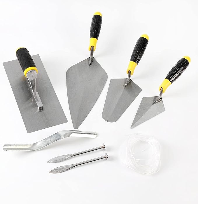 8-Piece Masonry Hand Tool Set Includes Finishing Trowel, Gauging Trowel, Pointing Trowel，etc…