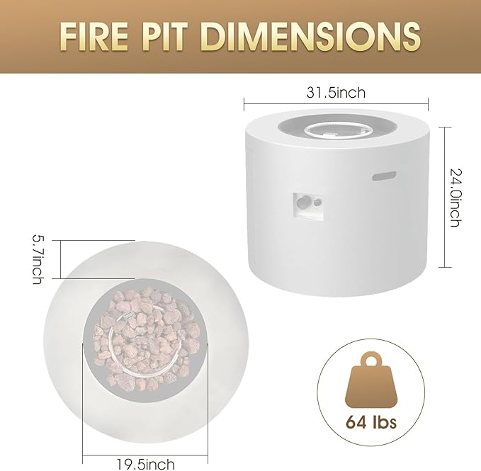 32 Inch Propane Fire Pit Table, 50,000 BTU Round Outdoor Fire Table, Alloy Steel Gas Fire Pits with Waterproof Cover, Lava Rocks and Lid, CSA Certified, for Patio, Deck, Backyard, Gray