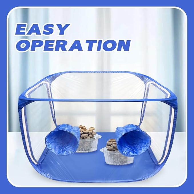 Still Air Box, Mushroom Grow Kit, Mushroom Grow Bag, Portable Mushroom Grow Tent, Mushroom Growing or Fungiology Supplies for Home Science (Blue)