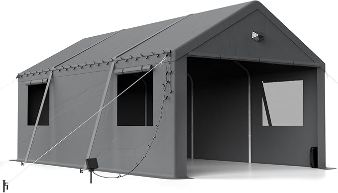 12x20 Carport Canopy, Heavy Duty Car Port, Portable Car Ports Garage with 2 Roll-Up Zipper Drive Through Doors, Grey