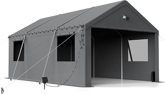 12x20 Carport Canopy, Heavy Duty Car Port, Portable Car Ports Garage with 2 Roll-Up Zipper Drive Through Doors, Grey