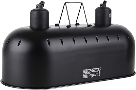 15inch Dual Reptile Light Fixture, Max 150W Dual Reptile Heat Lamp with Separate Switches, Double Dome Lamp UVB Light Fixture for Bearded Dragon, Turtles, Snake and Lizard Terrarium