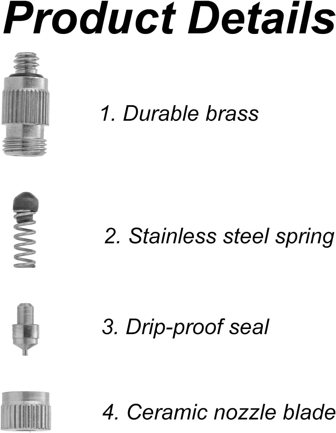5pcs Brass Misting Nozzles, 0.15mm Orifice Mister Heads Replacements High Pressure Spray Nozzle Tips for Greenhouse, Landscaping, Outdoor Cooling System, 3/16" Threaded