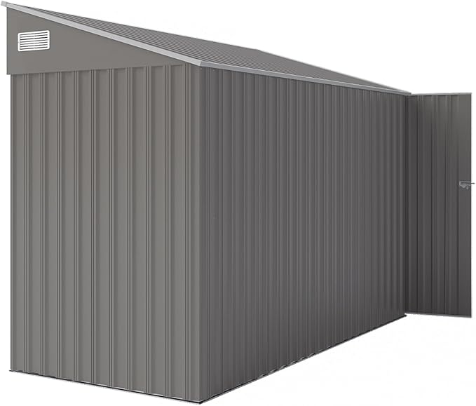 4×8 FT Outdoor Metal Storage Shed,Heavy-Duty Lean to Storage Shed with Lockable Single Side Hinge Door,Waterproof Metal Storage Tool House W/Sloping Roof,Air Vent&Protect Film,for Backyard,Gray