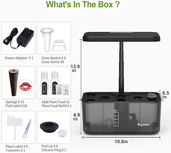 8-Pod Hydroponics Growing System Translucent Indoor Herb Garden with LED Grow Light Smart Quiet Pump Plant Germination Kit for Hydroponic Herbs, Vegetables, Lettuce Harvest on Countertop
