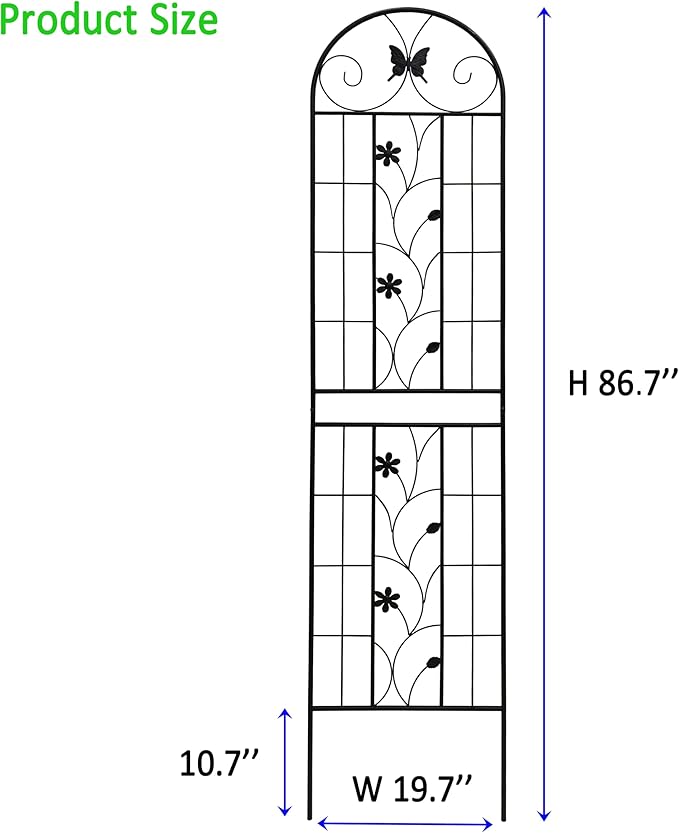 2 Pack Metal Garden Trellis for Climbing Plant Rose Stand, Black Outdoor 86.7" Tall Flower Support Iron Garden Fence (Black 86.7" H,2Pack)