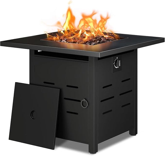 Vongrasig 30 Inch Gas Fire Pit, 50,000 BTU Propane Fire Pits for Outside, Steel Square Fire Table with Lid and Lava Rock, Patio Deck Garden Backyard