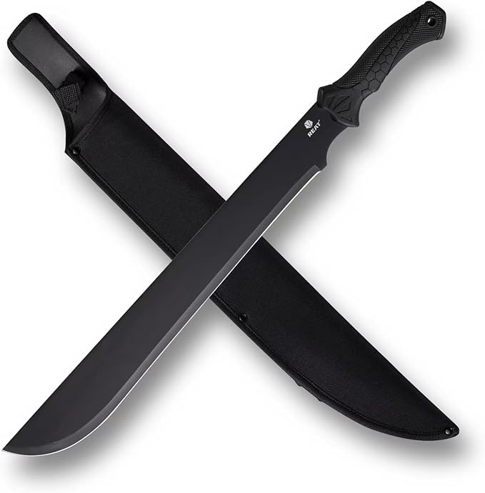 REAT Machete Heavy Duty with Sheath,24-inch Full Tang 420 Stainless Steel Blade,Non-silp Rubber Handle for Yard Work, Cutting Trees,Camping,Outdoor (Black)