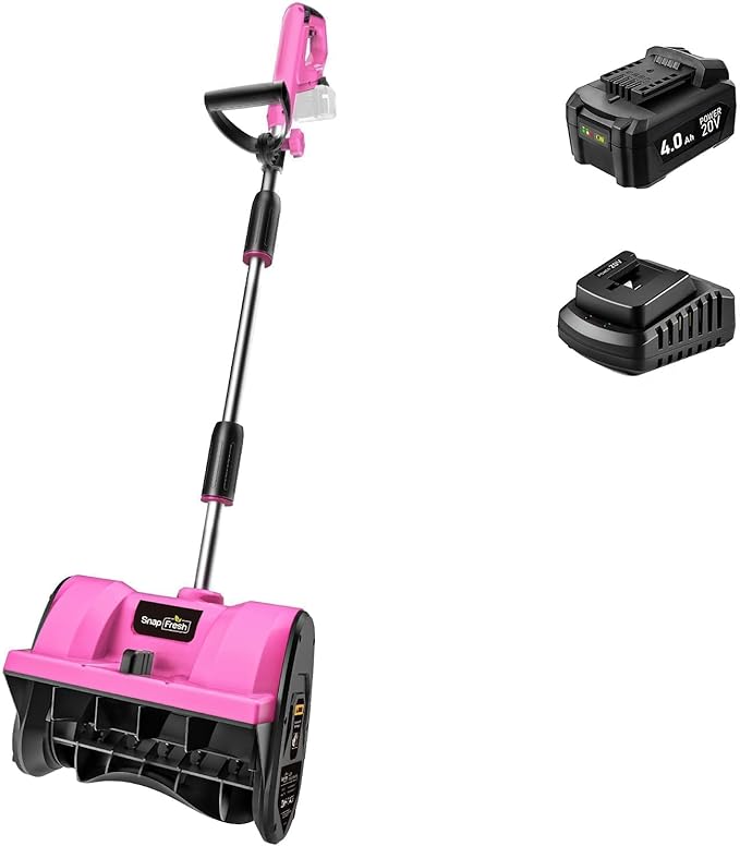 SnapFresh Cordless Snow Shovel, 12 Inch 20V Cordless Snow Shovel with 4000mAh Battery & Fast Charger(Pink)
