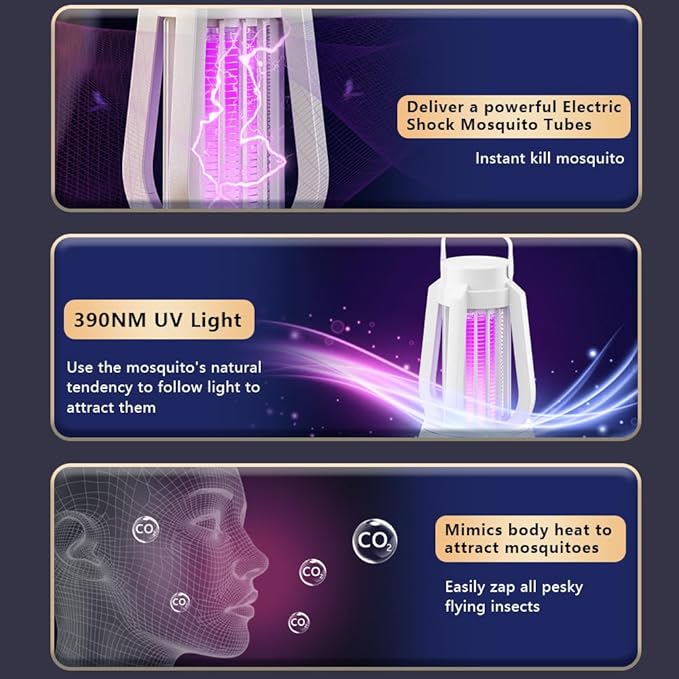 Bug Zapper Outdoor Indoor, Electric Fly Zapper with 4ft Power Cord, Three Modes Mosquito Killer，Waterproof Portable Mosquito Zapper for Home,Patio,Camping