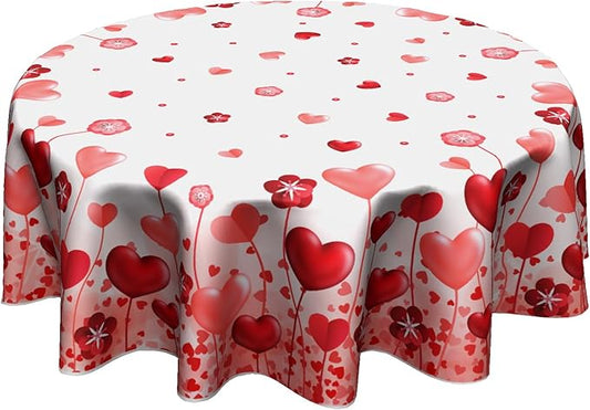 Giwawa Red Love Hearts Round Tablecloth 60 Inch Valentine's Day Decorative Table Cloth Polyester Fabric Washable Table Cover for Dining Date Wedding Anniversary