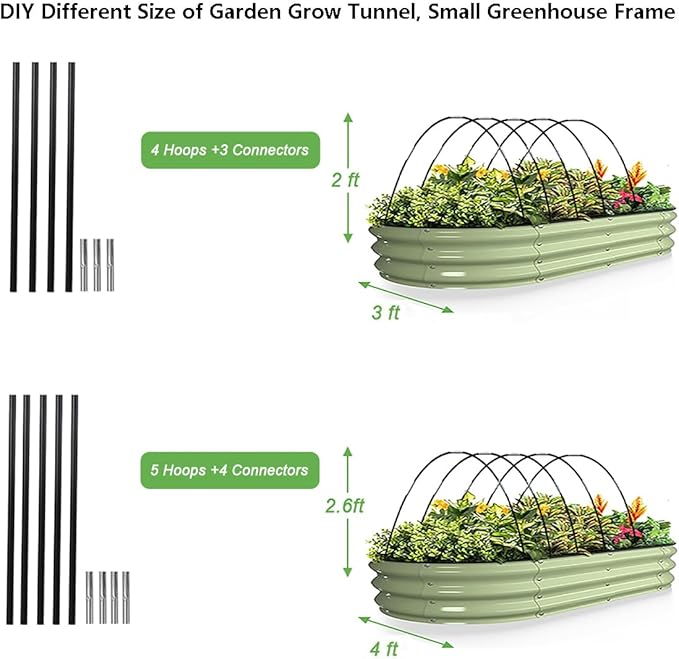 Greenhouse Hoops Grow Tunnel, 5 Sets of 7FT Garden Hoops for Raised Beds, Rust-Proof Fiberglass Frame for Garden Netting, Greenhouse Kit, Plant Shade Cloth, Plant Row Cover, 25 pcs