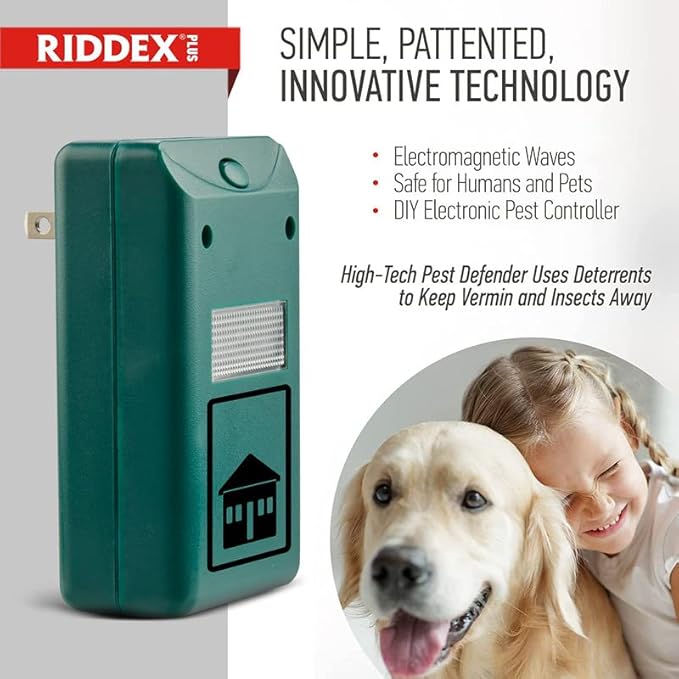 RIDDEX Plus Insect Repellent | Plug in, Mouse Deterrent - Pest Control for Defense Against Rats, Mice, Roaches, Bugs and Insects | Control Pests with No Toxins | Green