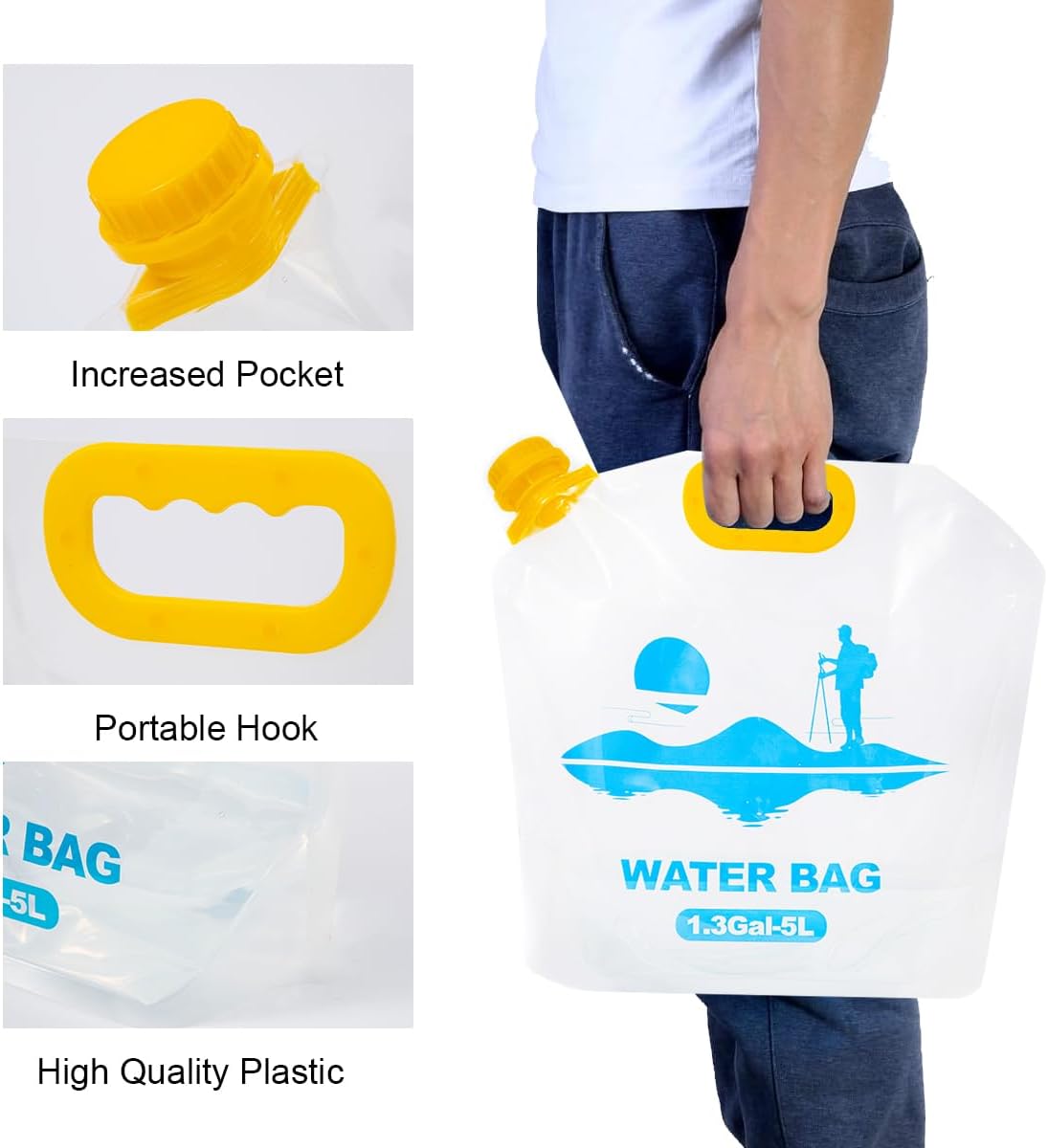 Collapsible Emergency Water Container Bag,WaterStorageCube,Flat Folding,BPA Free Food Grade,Clear Plastic Storage Jug for Camping Hiking Backpack,No-Leak Freezable,Water Bottle 2.6 Gallon/8pcs